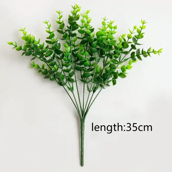Plantes artificielles en plastique, branche de feuilles d'eucalyptus vertes, pour vase de jardin, dé