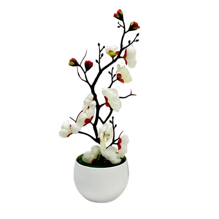 Bonsaï de fleur de prunier artificielle réaliste, Mini arbre en Pot pour bureau à domicile, sans ent