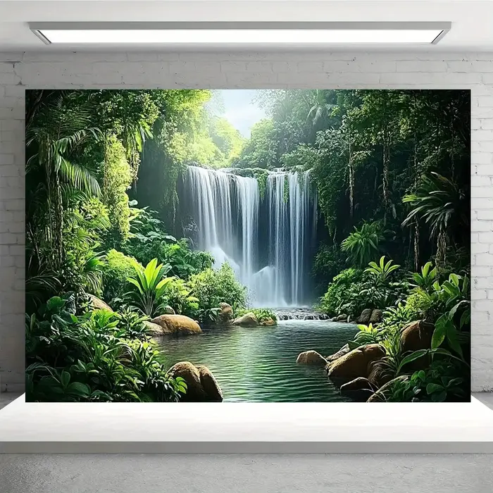 1 fond de cascade de jungle brumeux - Fête en polyester