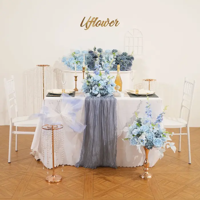 Rangée de roses artificielles bleues de luxe Uflower pour arrangement floral de mariage, toile de fond de scène de fête, photomaton, décoration d'anniversaire