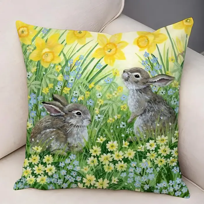 Housse de coussin à motif de fleurs sauvages et plantes rurales de printemps