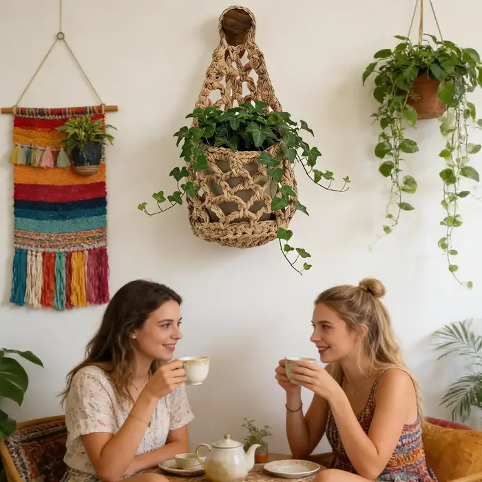 Support mural tressé bohème pour plantes succulentes