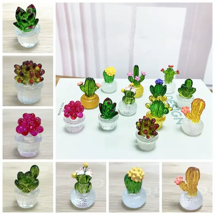 Décoration Cactus Cartoon en Résine Transparente