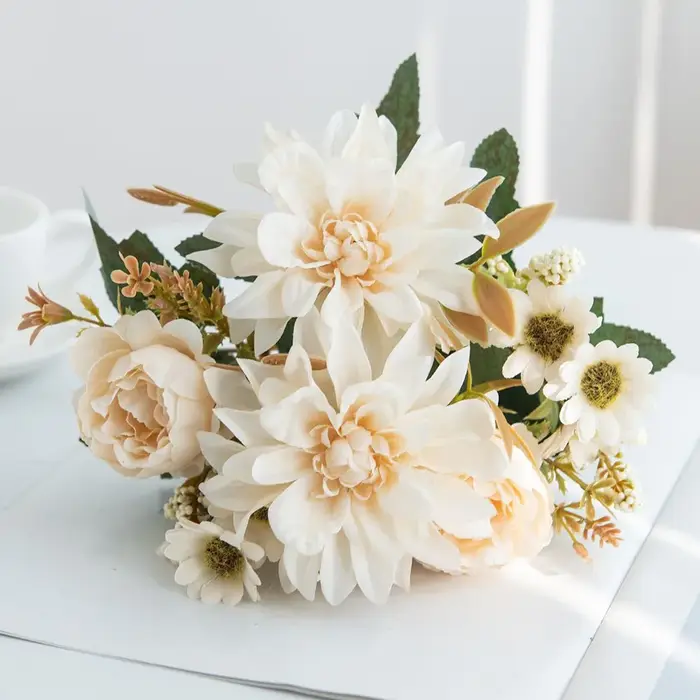 Fleurs artificielles soie Dahlia Rose marguerite saint valentin maison RoomDecoration bonsaï salle m