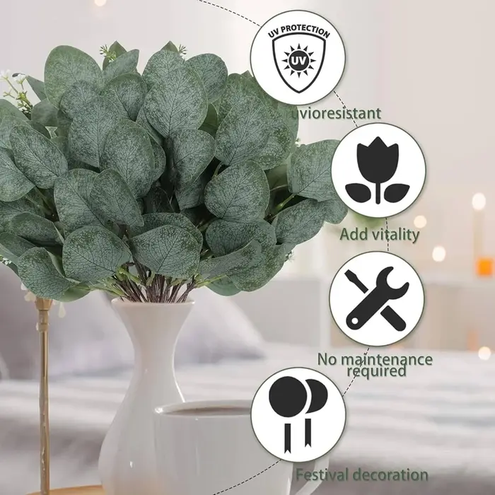 10Pcs Plantes Artificielles Soie Feuilles D'eucalyptus Bricolage Festival Vase Maison Scrapbook Fleurs Jardin Mariage Nuptiale Décoration De Fête