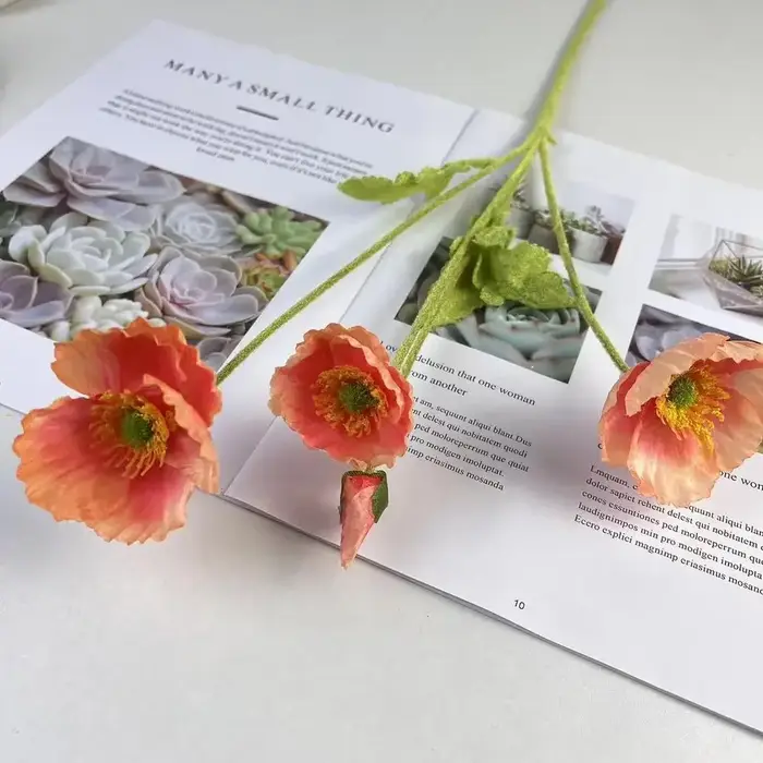 Fleurs artificielles 65cm, 3 têtes avec 2 bourgeons, fausses fleurs pour décoration de maison, jardi