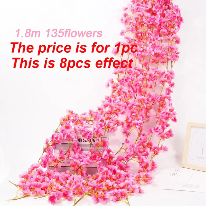 1pc 5.6ft Guirlande de fleurs artificielles de cerisier (Sakura) pour mariage