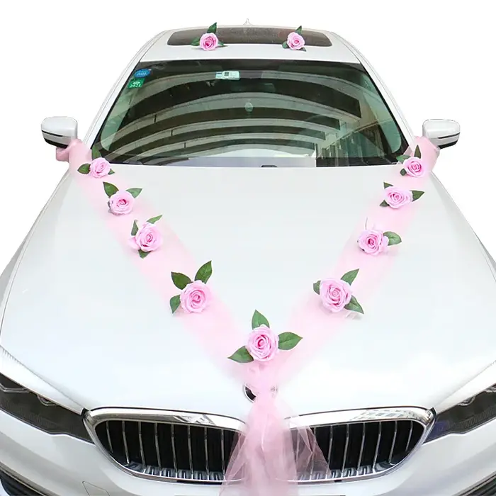 Fleur artificielle de Rose blanche pour décoration de voiture de mariage