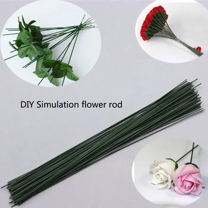 Tige de fleur verte foncée artificielle 40cm, 10/20/30 pièces, matériel Floral, accessoires de tige de fil faits à la main pour décoration de mariage et de maison