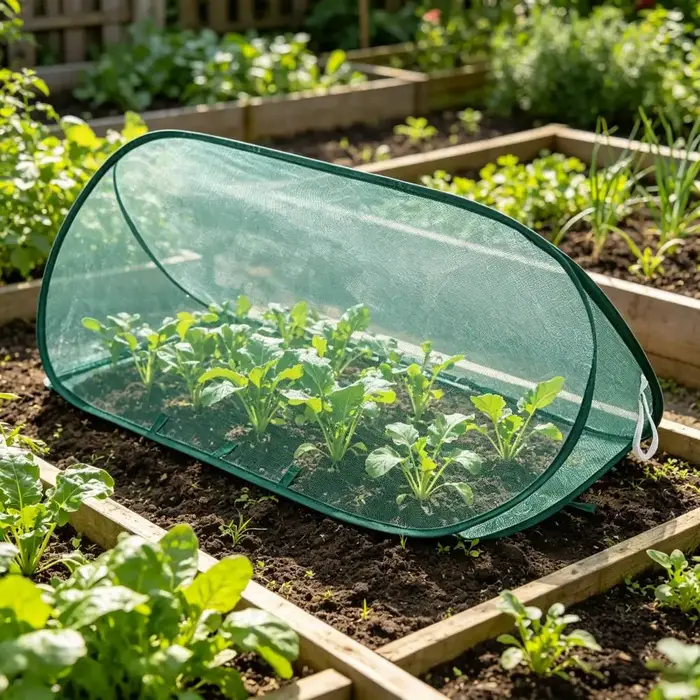 Filet de protection pop-up pour plantes de jardin avec piquets de fixation au sol