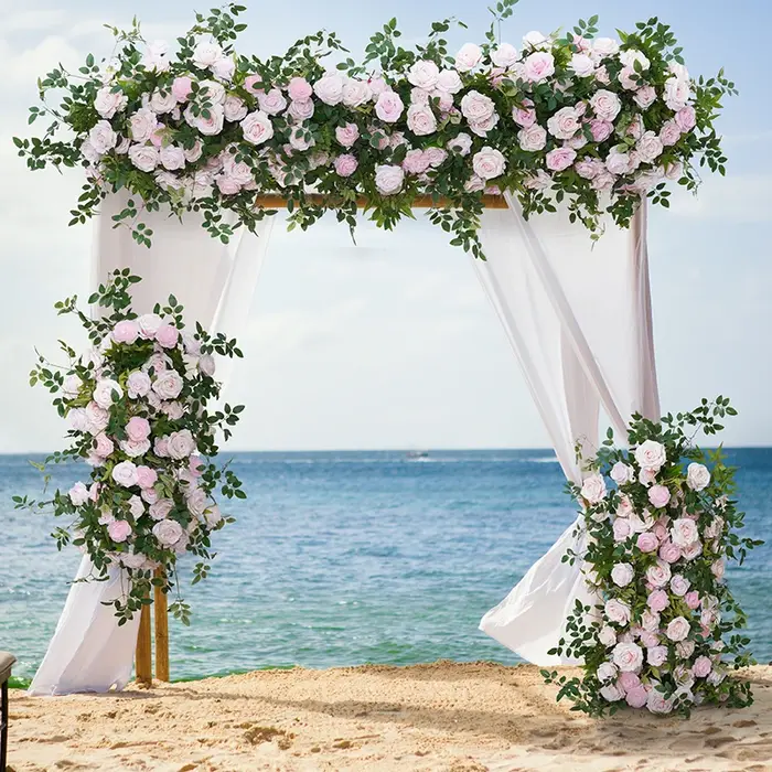 A7876 Rose vert plante vigne feuille d'érable fleur Arrangement décor pour mariage toile de fond arc cadre accrocher rangée florale scène accessoires