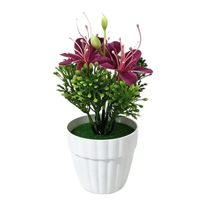 Plante artificielle 3-Bloom pour fleurs de cerisier dans un pot ondulé pour décoration intérieure