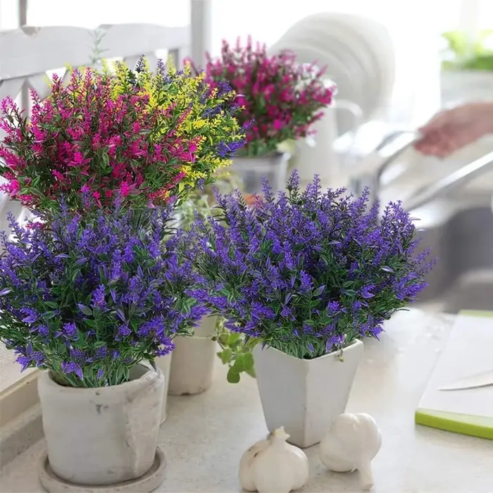 6Pcs Plante Artificielle Lavande Bouquet De Mariage Maison Chambre Ornement Extérieur Jardin Cour Festival Décor BRICOLAGE Cadeau Produit Décoratif