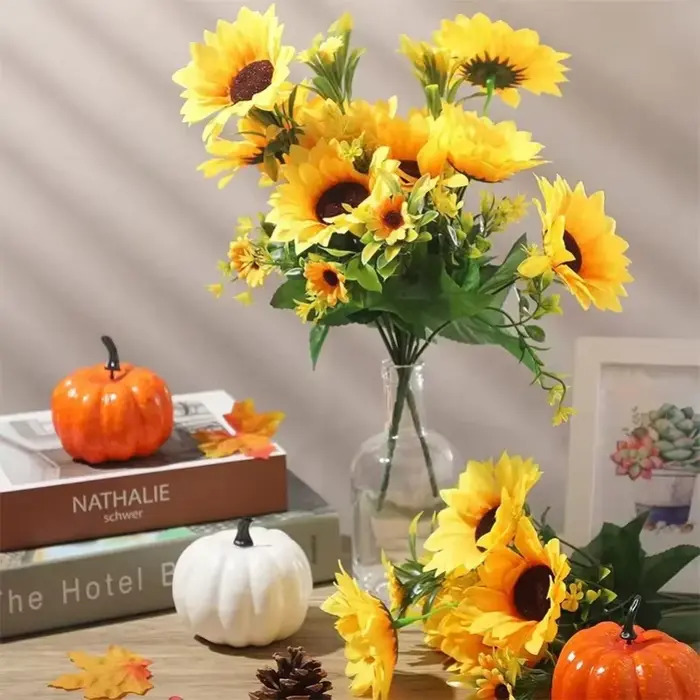 1 Bouquet de 13 Têtes de Tournesols Artificiels de 30 cm