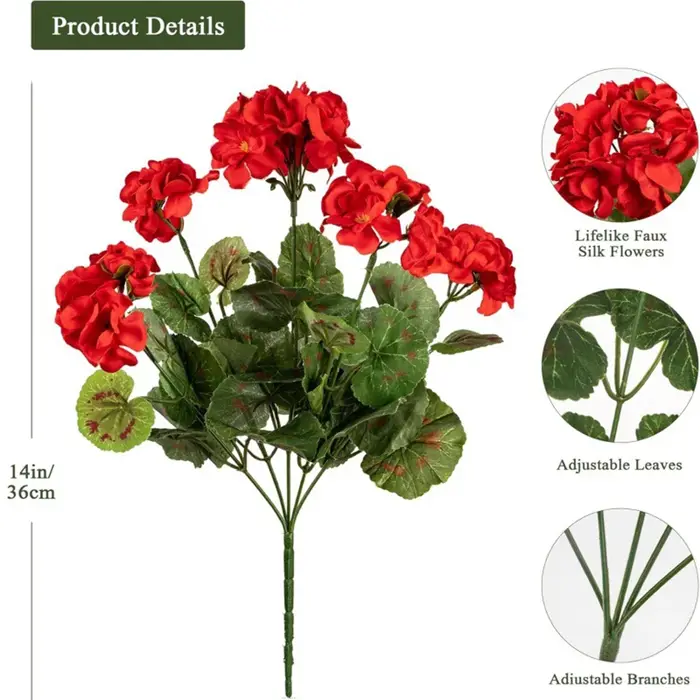 Plante artificielle en soie, fleur de bégonia, Simulation de géranium, fleur florale pour la maison, décor de fête de mariage, de noël, DIY bricolage