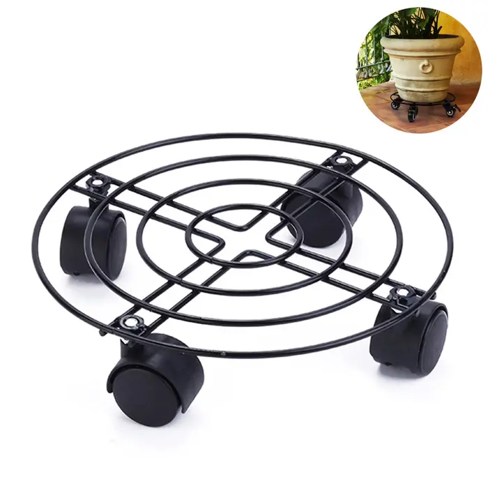 Support pour plantes en fer forgé robuste avec roulettes