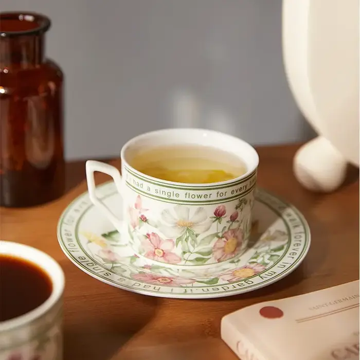Ensemble de tasses à thé et soucoupes Vintage français de 260ml, tasse en céramique florale de luxe légère, tasse à expresso, tasses à café tournesol pour la maison et le bureau, cadeau