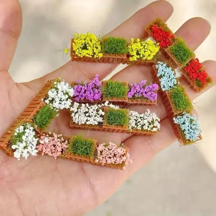 Modèle de parterre de fleurs Miniature de couleur aléatoire, 2 pièces, avec couleurs mélangées, aucun pouvoir nécessaire pour la décoration de la maison, arrière-plan de photographie