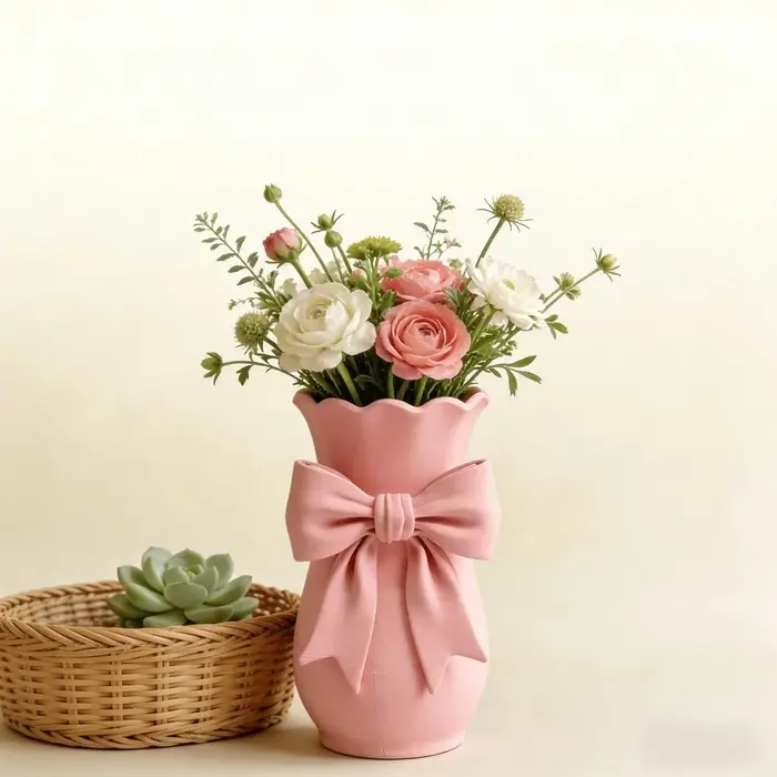 Vases à fleurs roses au design torsadé