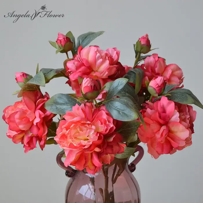 Grande branche de fleur artificielle de pivoine en soie