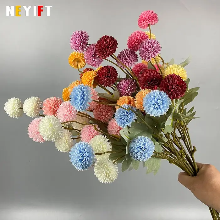 Fleurs artificielles bon marché à 5 têtes, chrysanthème, pissenlit, longue branche, pour décorations de mariage et de fête à domicile, fausses fleurs