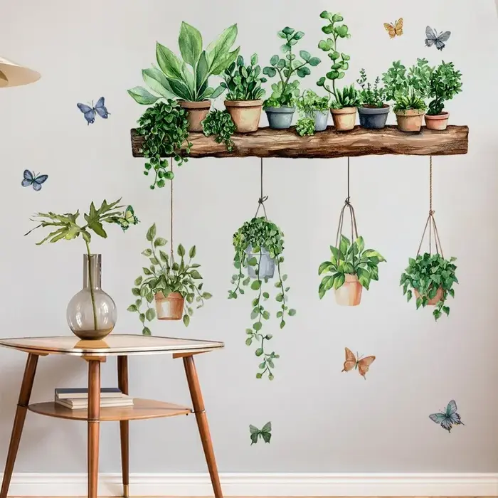 Autocollants muraux 3D de plantes vertes en pot