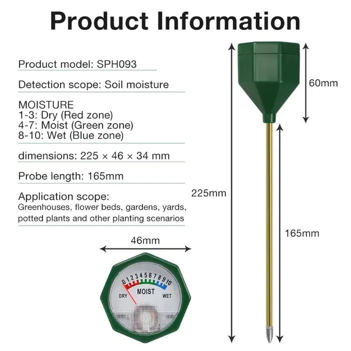 Testeur d'humidité du sol sans batterie, capteur hygromètre pour surveiller l'hydratation des plantes, intérieur/extérieur, jardin, pelouse
