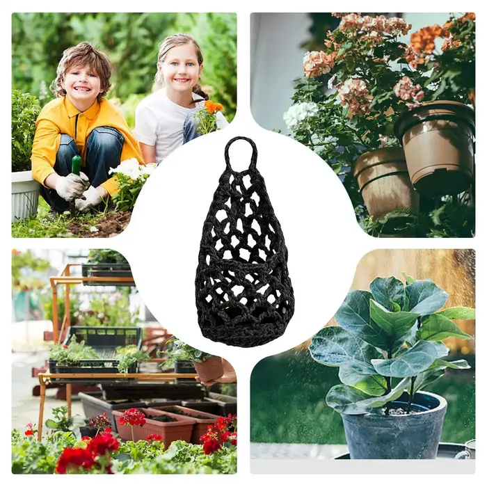 Ensemble de paniers suspendus en corde de coton tressée à la main - support mural pour plantes avec crochets