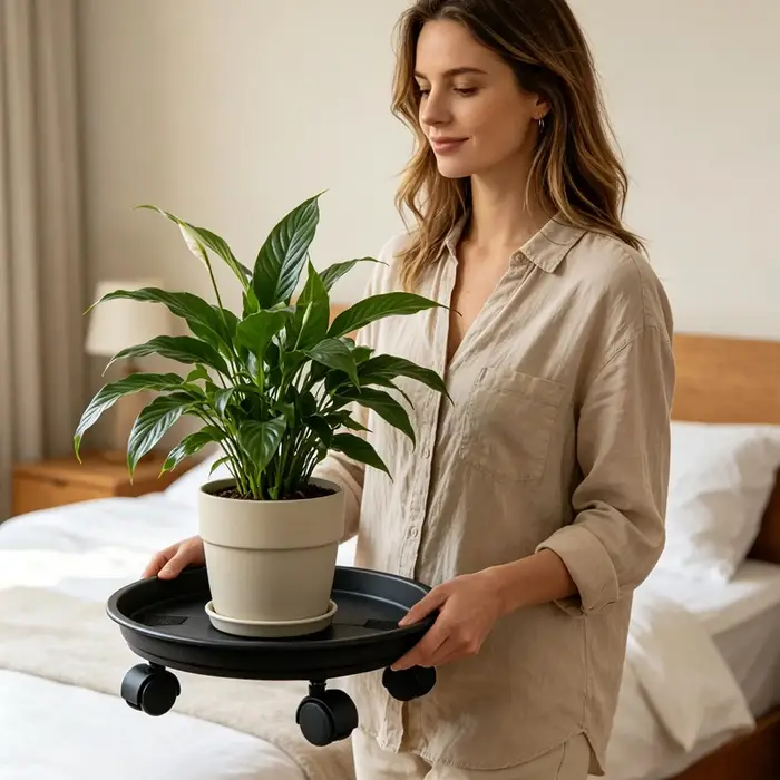 Support de plante robuste à 4 roues avec plateau de drainage