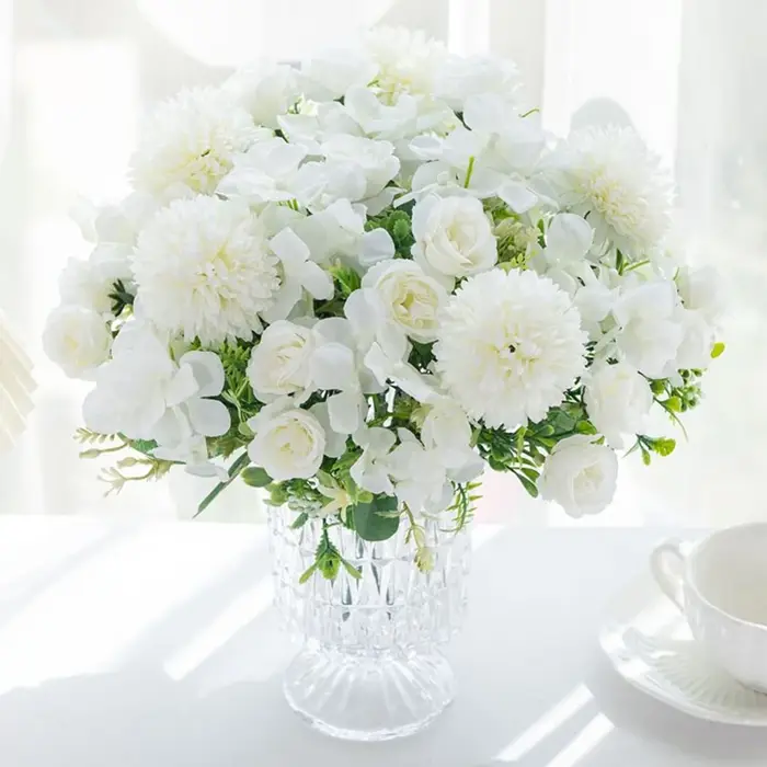 Fleur artificielle Soie Rose Chrysanthème Mariée Bouquet De Mariage En Plein Air Jardin Maison Vase Décor De Table Couronne BRICOLAGE Cadeau Accessoire