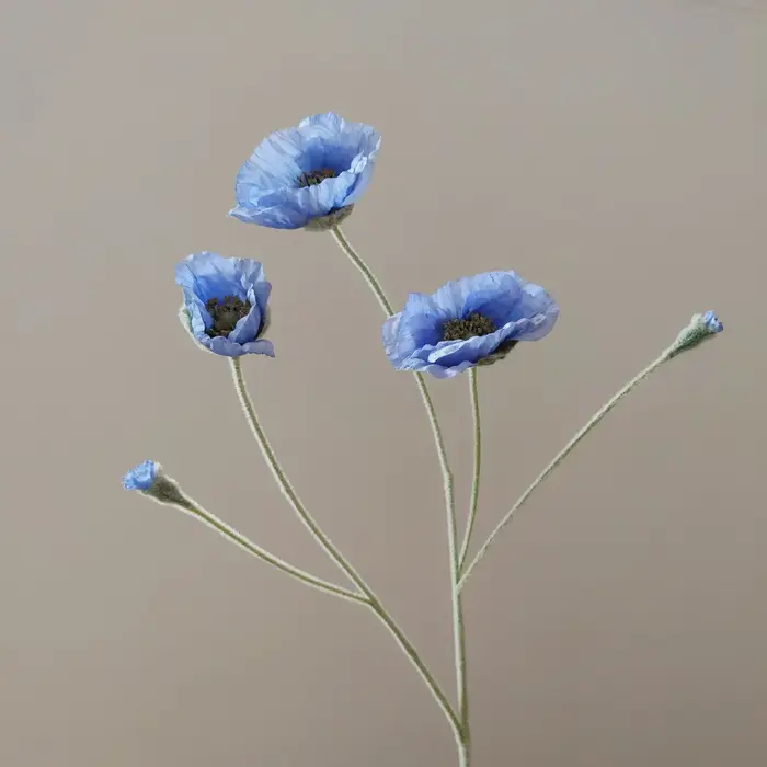 Fleurs artificielles de coquelicot 65cm, 3 têtes avec 2 bourgeons, fausses fleurs pour la décoration