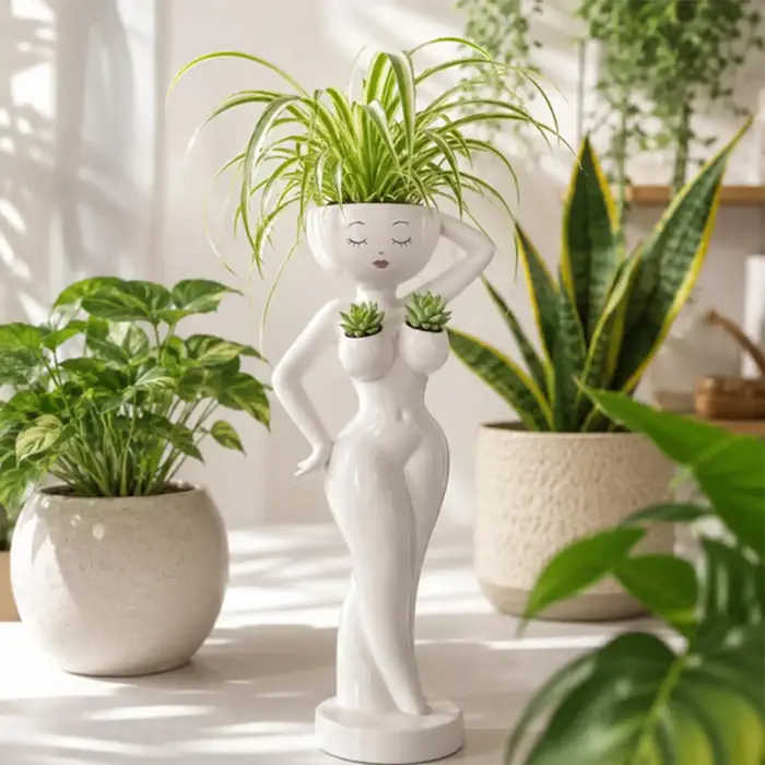Pot de fleurs amusant en résine en forme de corps féminin pour cactus et succulentes, décoration pour la maison, le balcon, le bureau et le plan de travail.