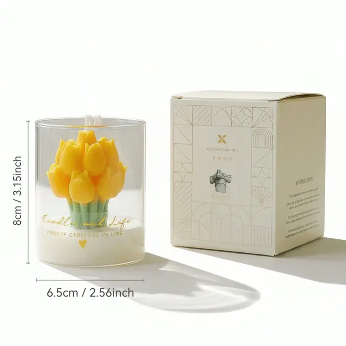 Bougie en forme de tulipe dans un bocal en verre, bougie décorative en forme de fleur pour la décora