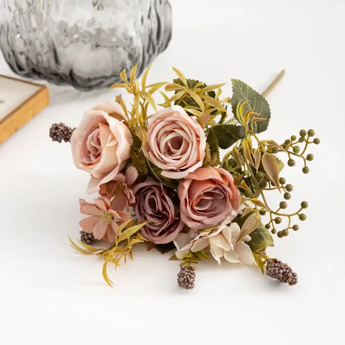 Roses automne fleurs artificielles soie pivoine hortensia grand Bouquet de mariée mariage maison fête bricolage décoration fausses fleurs