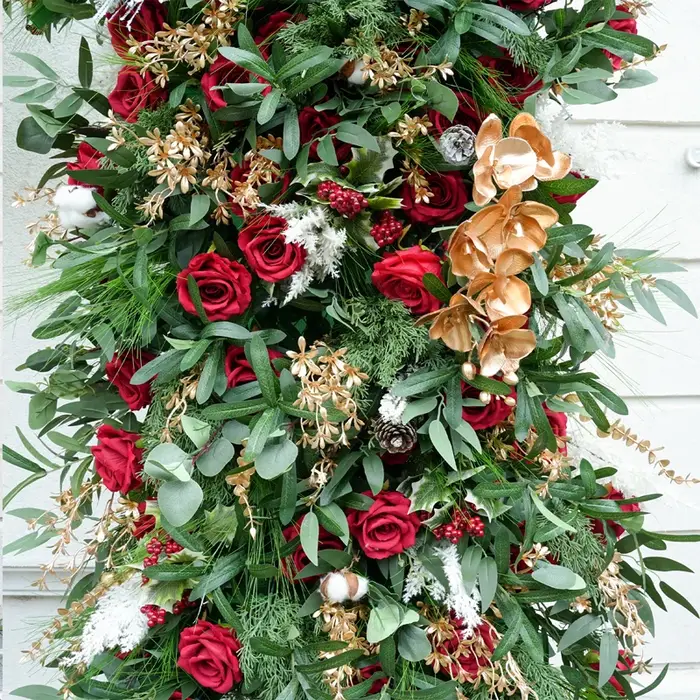 Série de noël Rose rouge vert tissu Base fleur rangée décor mariage toile de fond cadre événement fête scène Arrangement Floral H8777