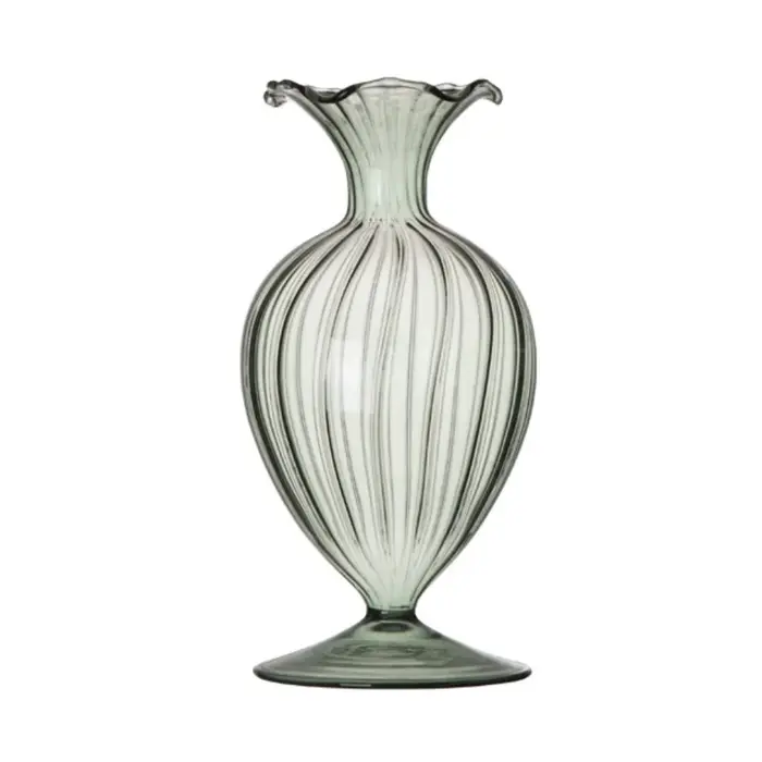 Vase à fleurs en verre coloré côtelé simple