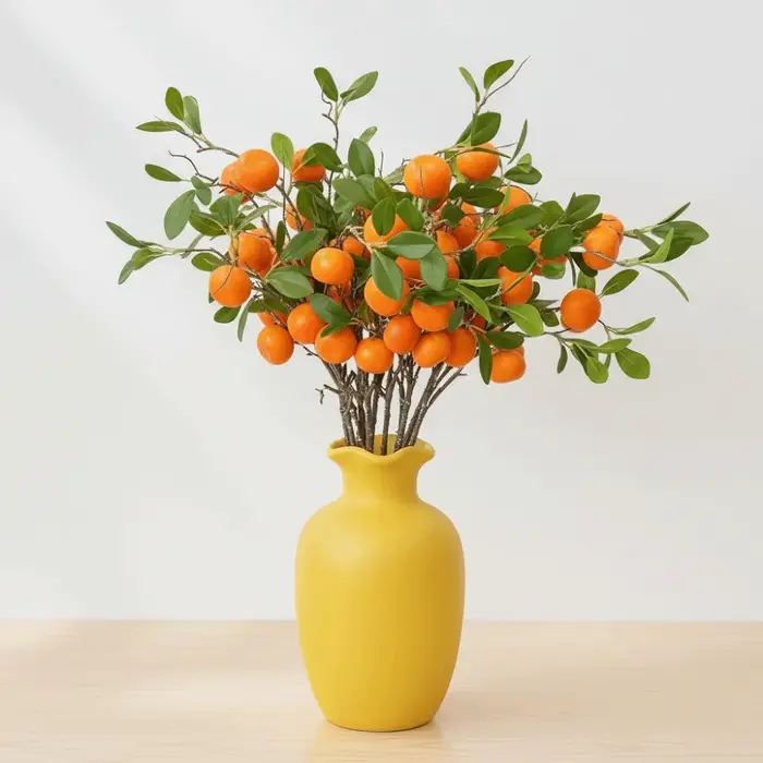 Branche d'Orange Artificielle Feuilles Vertes