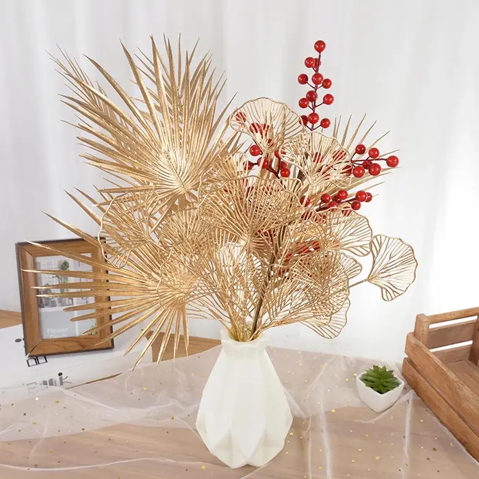 Plantes artificielles dorées en plastique pour décoration de Noël