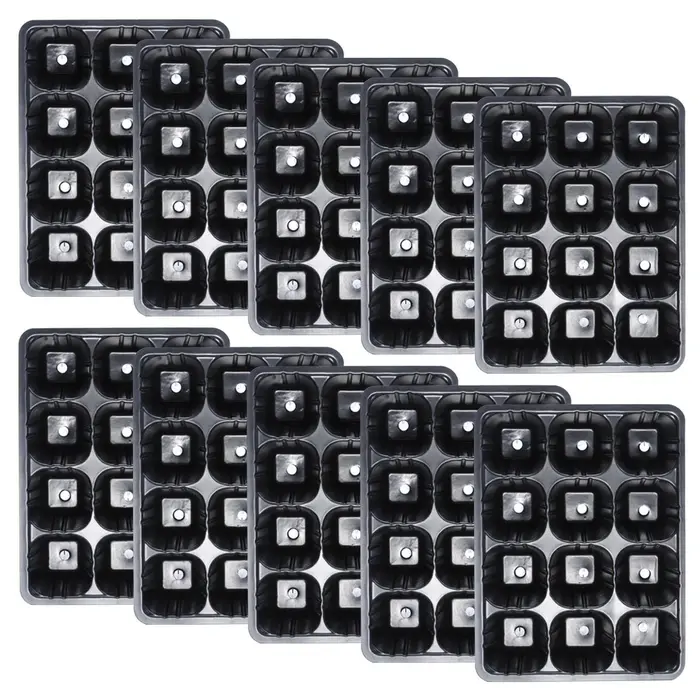 Plateau de semis en plastique noir à 12 trous pour plantes, Pots de démarrage de graines de jardin, 