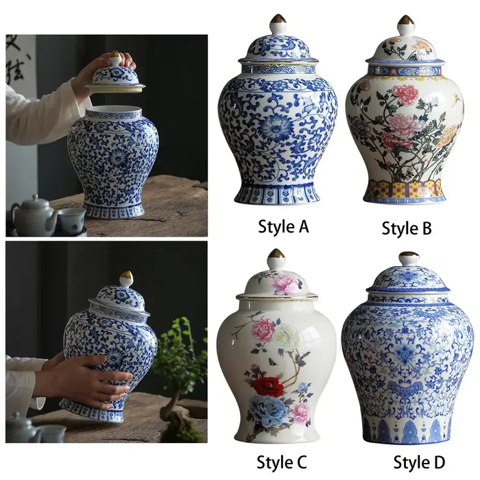 Pot de gingembre en céramique de Style chinois, Vase de fleurs séchées de Style Oriental émaillé