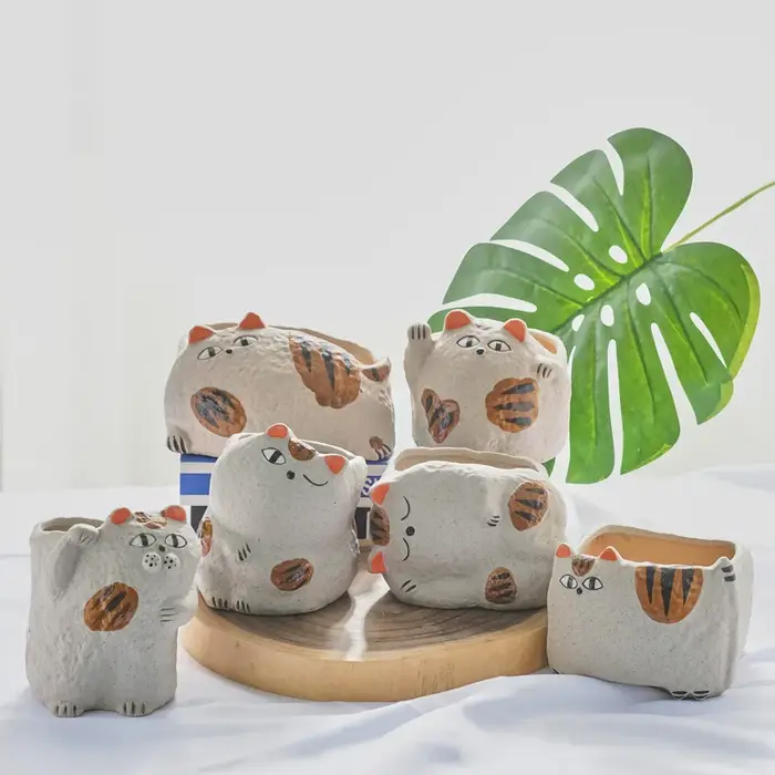 Pot de fleur succulent en céramique Fortune Cat