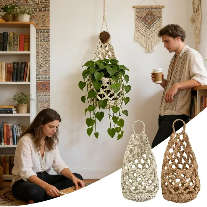 Support mural en macramé de coton fait main
