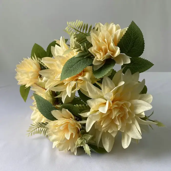 Peinture à l'huile artificielle Dahlia soie fausses fleurs plante jardin décoratif 7 têtes Dahlias B