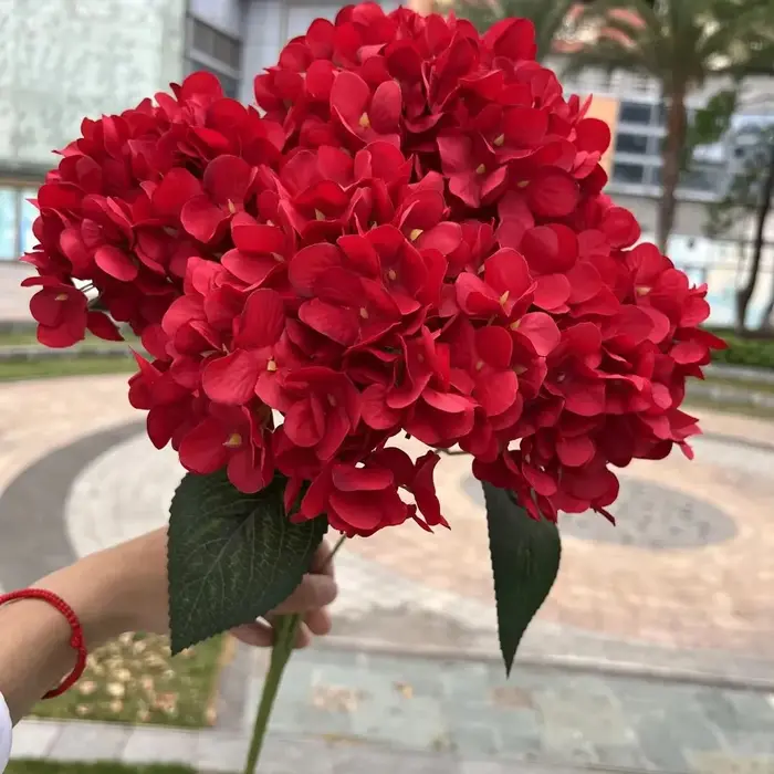 Grande taille 5 têtes blanc rouge hortensia fleurs artificielles soie bricolage mariage mariée Bouquet fausses