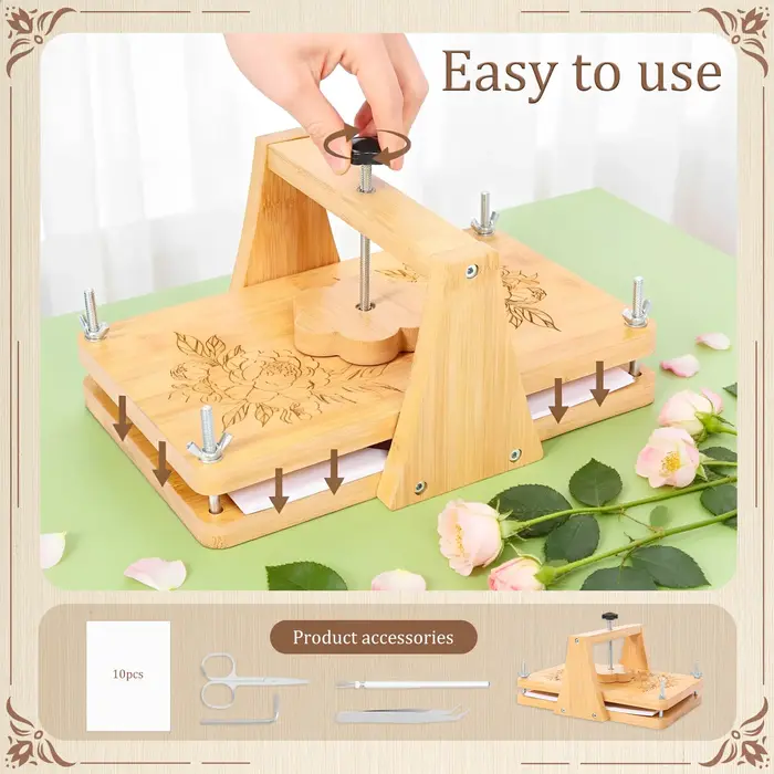 Kit de presse à fleurs grand format 11 x 7 pouces, kit de pressage de fleurs en bois DIY avec accessoires pour spécimens de plantes séchées, mariage, art DIY