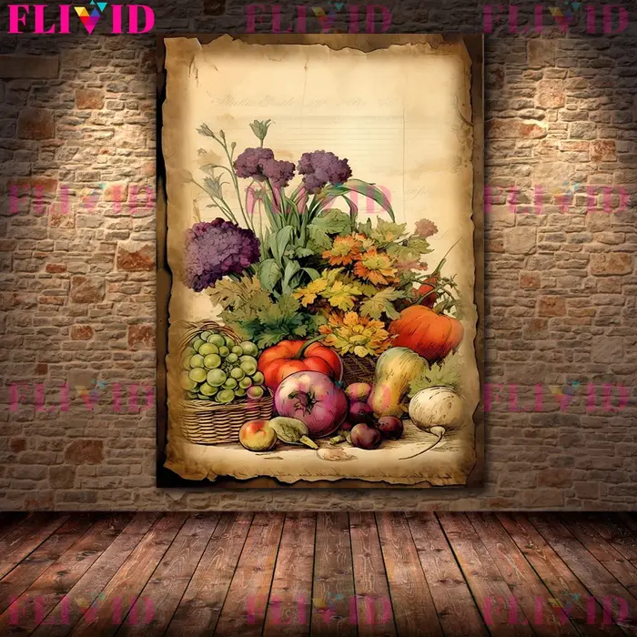 Botanical Junk Journal,Shabby Floral Art Poster and Print,Botanical Garden Vintage Wall Art Canvas Painting,Home Decor, Unframed