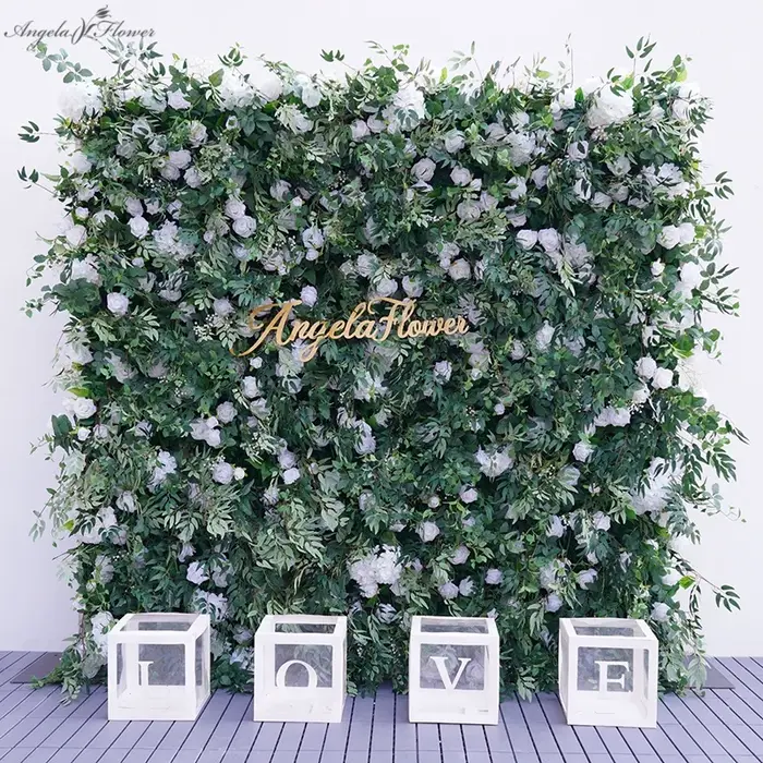Blanc Rose vert plante feuilles de saule enrouler tissu fleur décoration murale arrière-plan de mariage Arrangement Floral événement accessoires de fête A8930