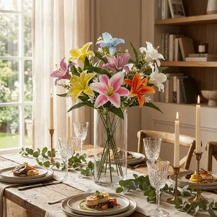 Branche de fleurs artificielles en plastique pour centre de table