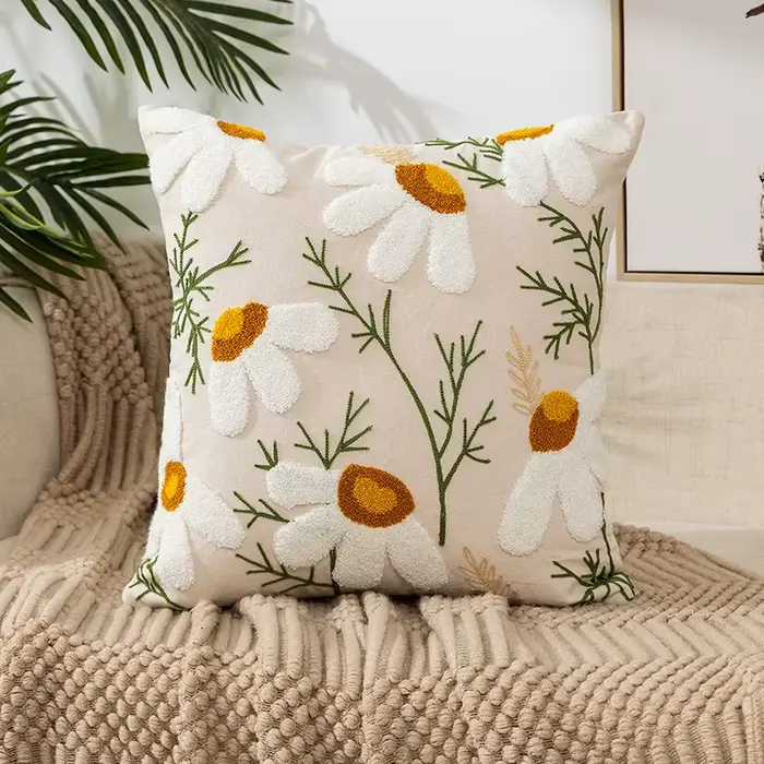 Décor à la maison housse de coussin florale fleur brodée lin Simple canapé tête de lit taie d'oreiller bureau