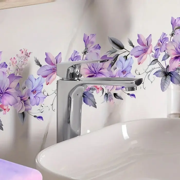 Autocollant mural de vigne florale violette